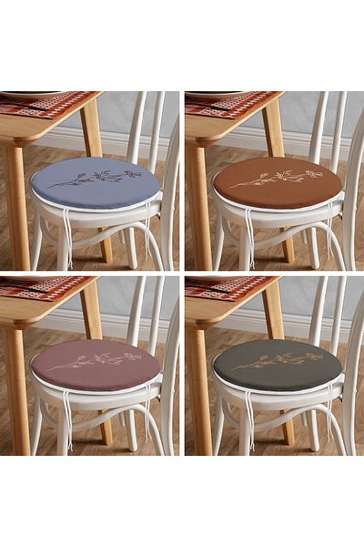 Realhomes Set of 4 Colorful Floor Onedraw Floral Drawing Digital Printed Round Zippered Chair Cushions