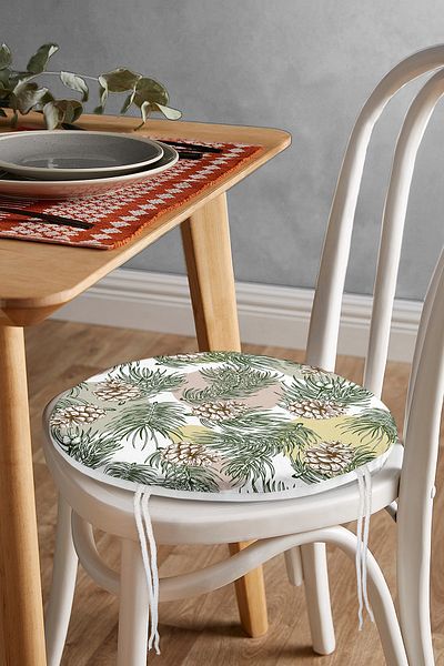 Realhomes White Background Colored Polka Dot Autumn Leaf Digital Printed Round Zippered Chair Cushion