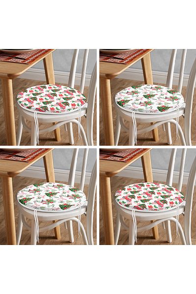 Realhomes 4-Piece Christmas Pine Tree Special Designed Digital Printed Round Zippered Chair Cushion Set