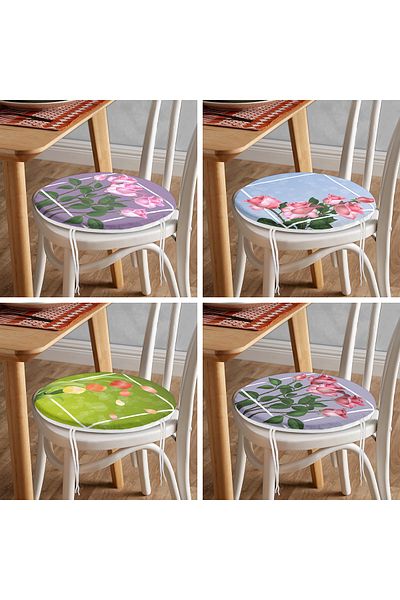 Realhomes 4-Piece Colorful Floor Rose Bundles Special Design Digital Printed Round Zippered Chair Cushion