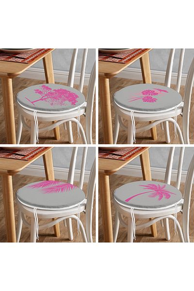 Realhomes 4-Piece Fuchsia Tree Motif Decorative Digital Printed Round Zippered Chair Cushion on Gray Background
