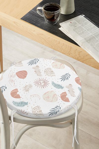 Realhomes Digital Printed Round Zippered Chair Cushion with Onedraw Drawing Sky on White Background