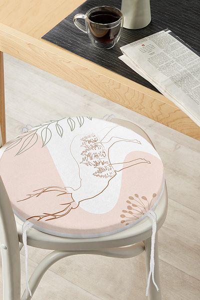 Realhomes Digital Printed Round Zippered Chair Cushion with Colorful Background and Onedraw Drawing Deer Pattern