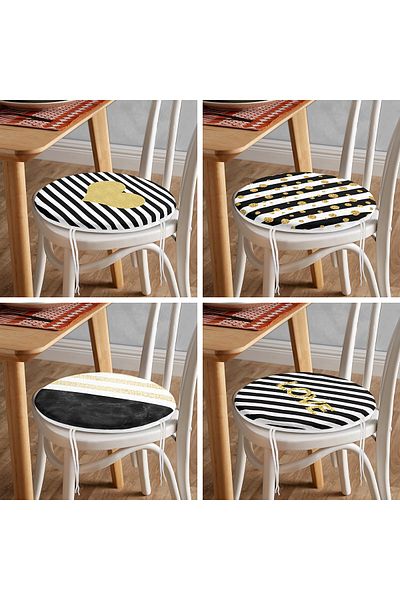 Realhomes Set of 4 Round Zippered Chair Cushions with Gold Detail on White Background