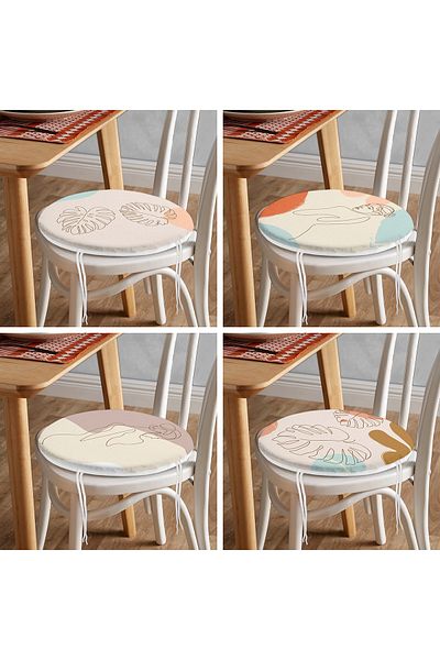 Realhomes Set of 4 Round Zippered Chair Cushions with Onedraw Drawing on Colorful Floor