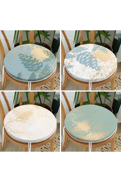 Realhomes 4-Piece Gold Detailed Marble Patterned Modern Round Zippered Chair Cushion Set on Colorful Floor