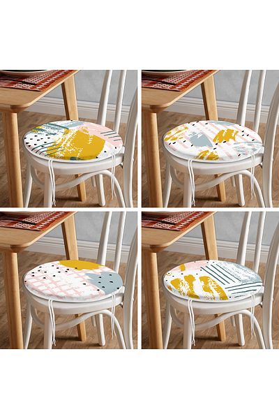 Realhomes Set of 4 Round Zippered Chair Cushions with Watercolour Design on Flat and Horizontal Lines