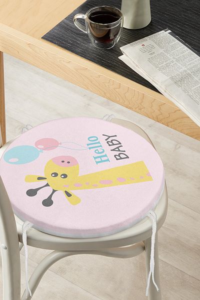 Realhomes Cute Giraffe Patterned Special Designed Children's Room Round Zippered Chair Cushion on Pink Floor