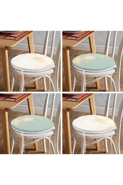 Realhomes 4-Piece Gold Detailed Marble Patterned Modern Round Zippered Chair Cushion Set on Colorful Floor
