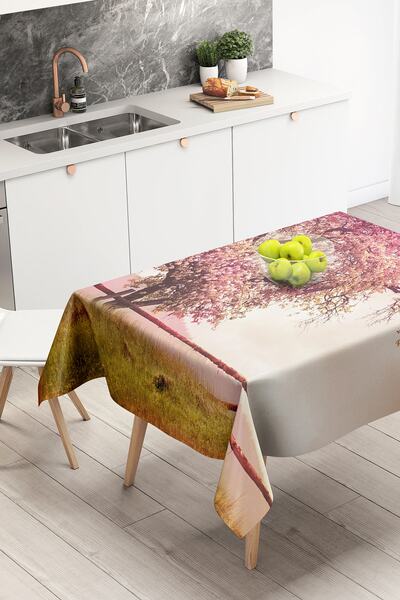 Nish & Royal Flowering Cherry Tree Patterned Digital Printed Tablecloth