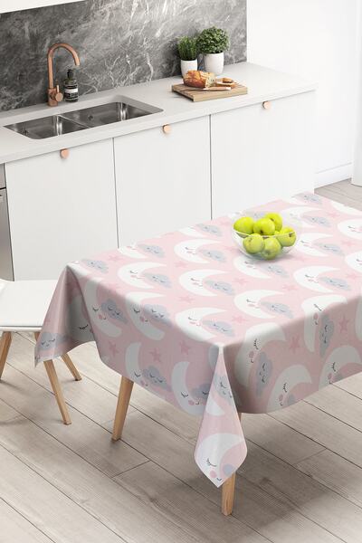 Nish & Royal Pink Floor Moon Cloud Digital Printed Tablecloth