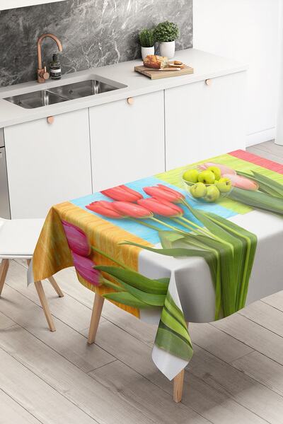 Nish & Royal Colorful Rose Patterned Digital Printed Tablecloth