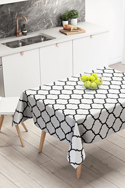 Nish & Royal Black and White Ogea Patterned Decorative Tablecloth