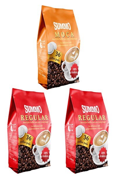 SUMMO 1 Adet Moca Ve 2 Adet Regular 108’li Paketi (36x3 Paket) Senseo Pad Kah...
