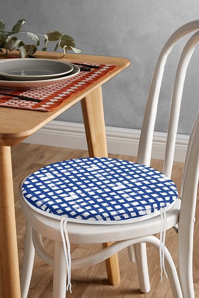Realhomes Dark Green Geometric Square Motif Round Zippered Chair Cushion