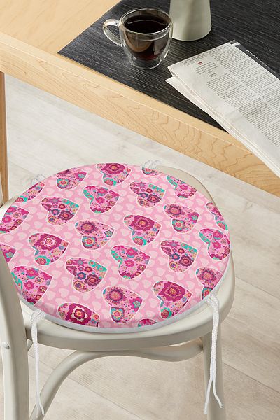Realhomes Heart Inside Flower Patterned Digital Printed Special Design Modern Round Zippered Chair Cushion