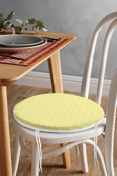 Realhomes Yellow Geometric Sequin Patterned Digital Printed Round Zippered Chair Cushion