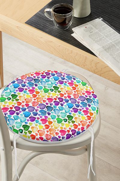 Realhomes Custom Design Colorful Hearts Digital Printed Round Zippered Chair Cushion
