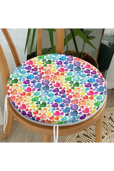 Realhomes Custom Design Colorful Hearts Digital Printed Round Zippered Chair Cushion