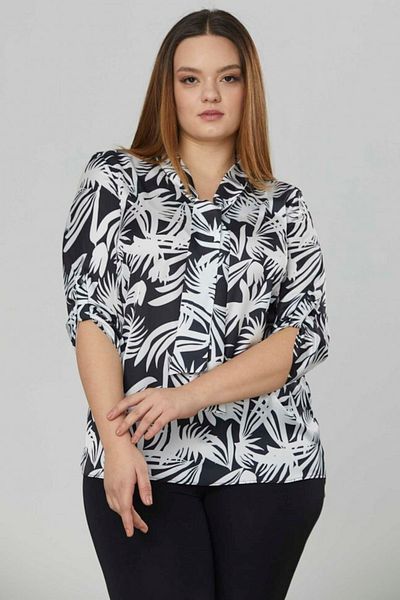 Selen Giyim Plus Size Printed Blouse with Tie Collar