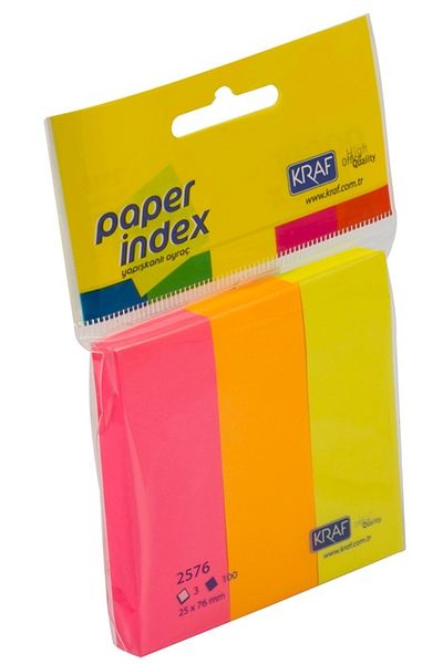 KRAF Index Paper 25x76mm 3 Colors X 100yp 2576 12 Pieces