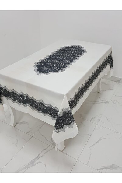 Finezza مفرش طاولة من قماش الكتان المطبوع باللون الأسود الكريمي مقاس 160 × 22...