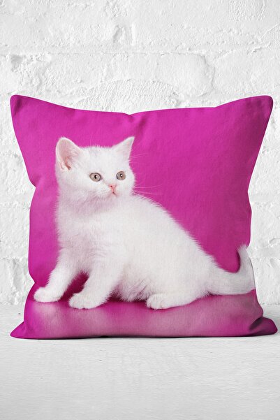 Nish & Royal Sevimli Kedi Desenli Dijital Baskılı Modern Yastık Kırlent Kılıfı