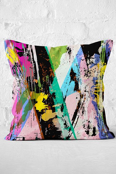 Nish & Royal Colorful Watercolor Brush Impact Motif Modern Pillow Case