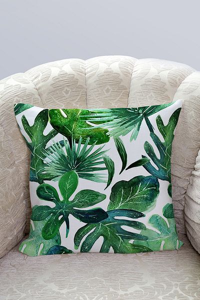 Nish & Royal Watercolor Tropical Leaves Patterned Special Design Pillow Cushion Cover