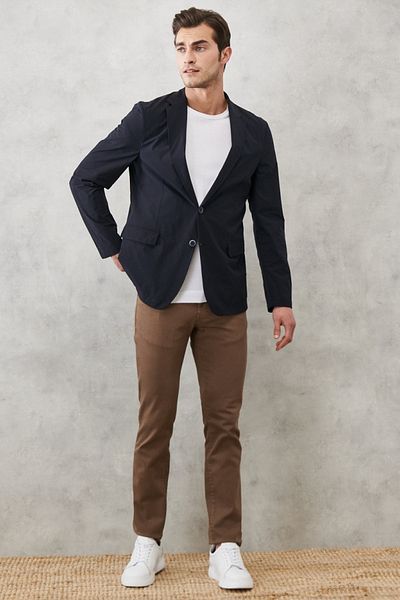 ALTINYILDIZ CLASSICS Men's Navy Blue Slim Fit Narrow Cut Mono Collar Ultra Light Jacket