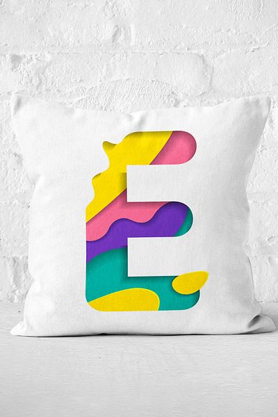 Nish & Royal Watercolor Motif Letter E Digital Printed Pillow Cushion Cover
