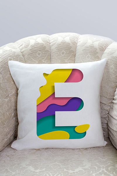 Nish & Royal Watercolor Motif Letter E Digital Printed Pillow Cushion Cover