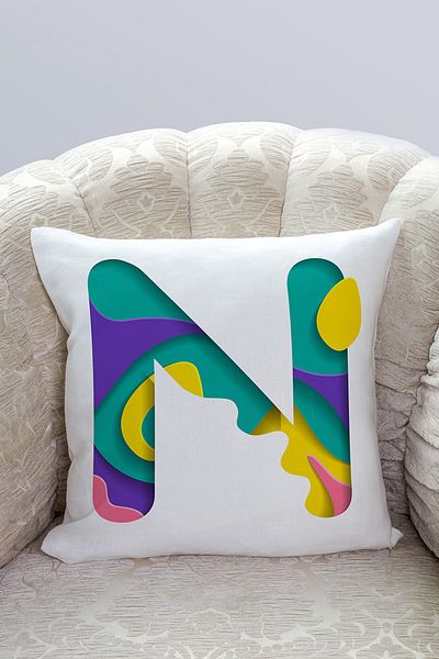 Nish & Royal Watercolor Motif N Letter Digital Printed Pillow Cushion Cover