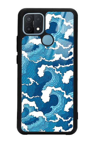 Spoyi Oppo A15 - A15s Mavi Dalga Tasarımlı Glossy Telefon Kılıfı
