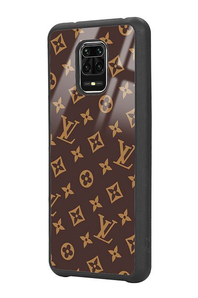 Spoyi حافظة هاتف Xiaomi Redmi Note 9 Pro باللون البني بتصميم Lv لامع