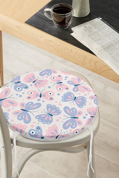 Realhomes Colorful Butterfly Motif Digital Printed Modern Round Zippered Chair Cushion