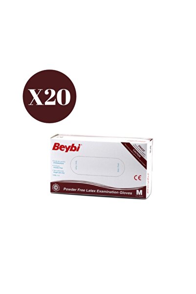Beybi قفازات لاتكس بيضاء خالية من البودرة 100 قطعة مقاس "m" *20 قطعة