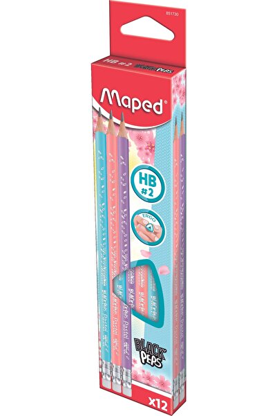 Maped Black Peps Grafit Silgili Kurşun Kalem Pastel Renkli Hb (12 Li Paket) 3...