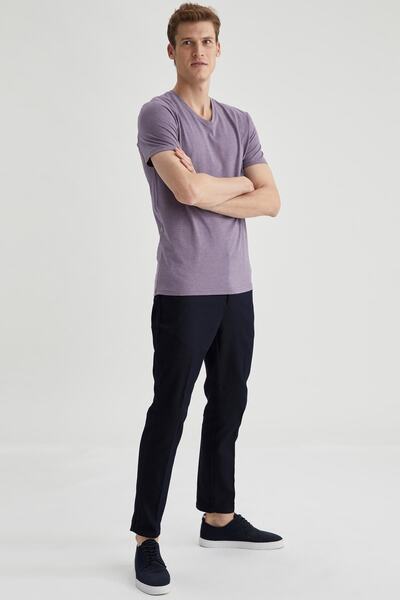 DeFacto Slim Fit Β-λαιμόκοψη Basic βαμβακερό χτενισμένο T-shirt