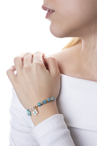 Sortie Aksesuar Çiçek Figürlü Doğal Taşlı Boncuk Bileklik 016