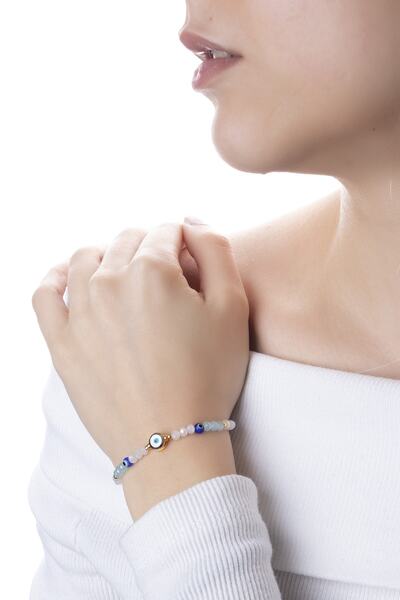 Sortie Aksesuar Nazar Boncuğu Figürlü Doğal Taşlı Boncuk Bileklik 007