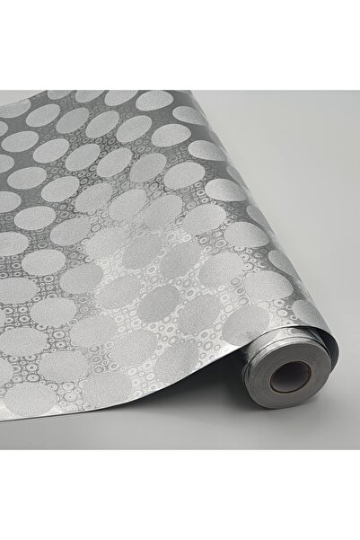 K&M HOMETEX Kendinden Yapışkanlı Folyo Pvc Kaplama Metalik Gümüş Puanlı 4.90 Cm