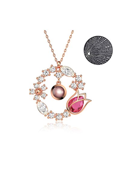 İNDİGO TAKI Lale Bahçesi 100 Dilde Seni Seviyorum Rose Gümüş Kolye