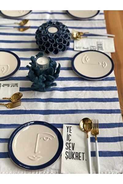 MeGgDecor Face Tatlı Tabağı Lacivert