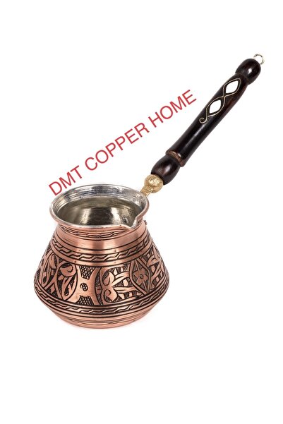 DMT COPPER HOME 6 Kişilik Gaziantep Bakırdan El Ağır Işlemeli Sedef Kulplu Türk Kahve Cezvesi Kalay Kaplama 1.sınıf
