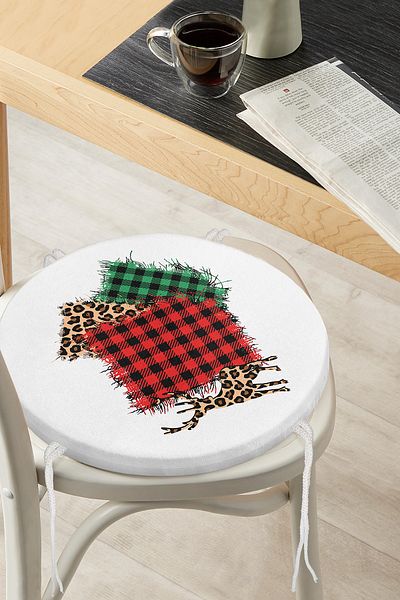 Realhomes Plaid Fabric Patterned Digital Printed Modern Round Zippered Chair Cushion on White Background