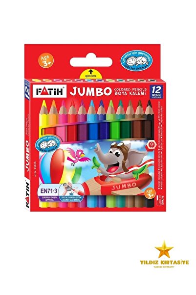 Fatih 12 Renk Yarım Boy Jumbo Kuru Boya Kalemi Altıgen 33320