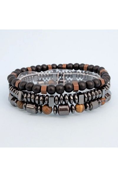 Padore Accessory Very Stylish 3 Pieces Natural Stone Bracelet with Hematite Onix and Jasper Stones