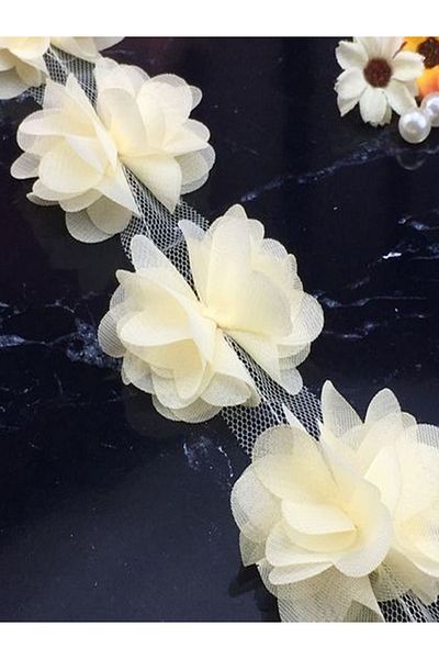 E Elmas Laser Cut Chiffon Flower (59 - 60 Τεμάχια) - Κρέμα