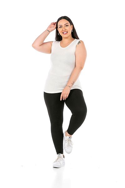 DISENTIS MODEST Large Size Round Neck Thick Strap Viscose Ecru Body